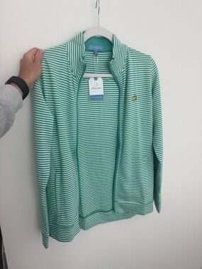 Masters Striped Mint Green and White Zip Jacket
